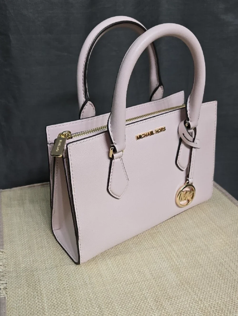 Like-new! Michael Kors Pale Pink Saffiano Leather Satchel with Gold Accent